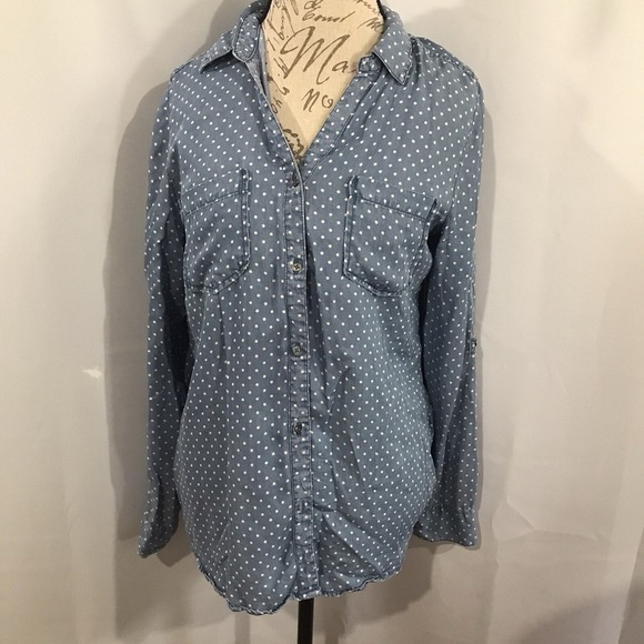 Tinsel Chambray Style Polka Dot Button Down Shirt - Picture 1 of 8
